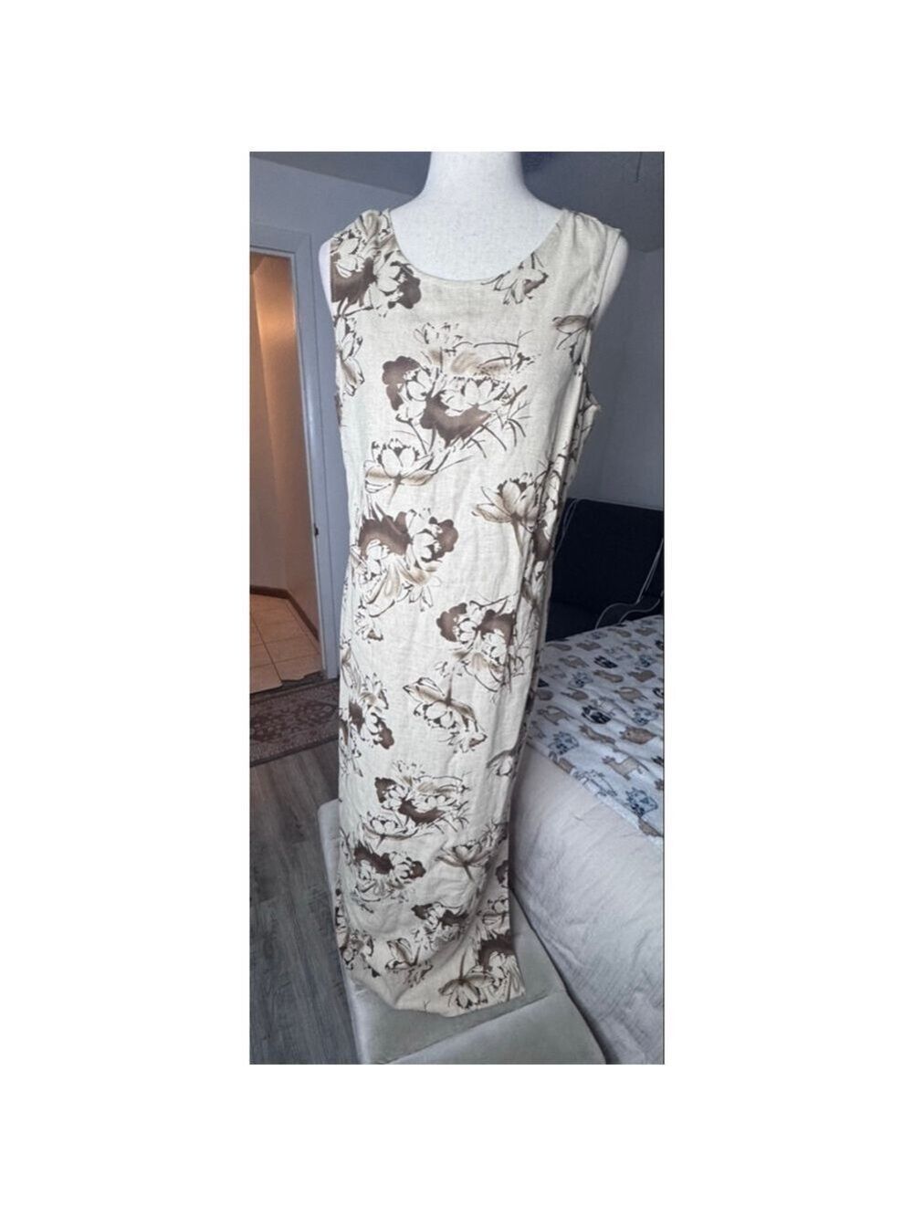 Linen dress brown on brown sz medium sleeveless maxi Vietnam Norton McNaughton - Picture 11 of 14